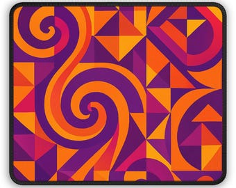 Geometric Gaming Mouse Pad, Solar Spirals of Radiance Design, Abstract Orange Yellow Purple, Desk Mat, Computer Accessories, Office Decor,
