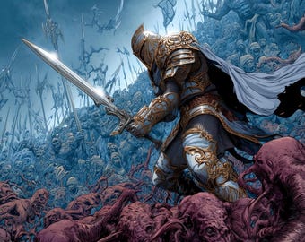 The Last Light of Valor – Epic Fantasy Warrior Art Print | Digital Download
