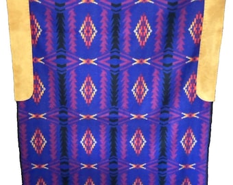 Vibrant Pendleton Beaver State Native Saddle Blanket Wool 66"x39" Leather Accent