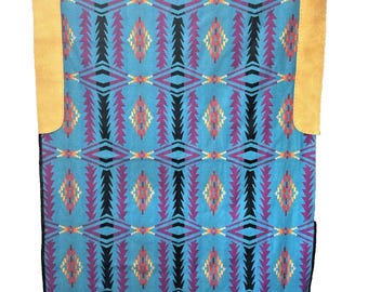 Vibrant Pendleton Beaver State Native Saddle Blanket Wool 66"x39" Leather Accent
