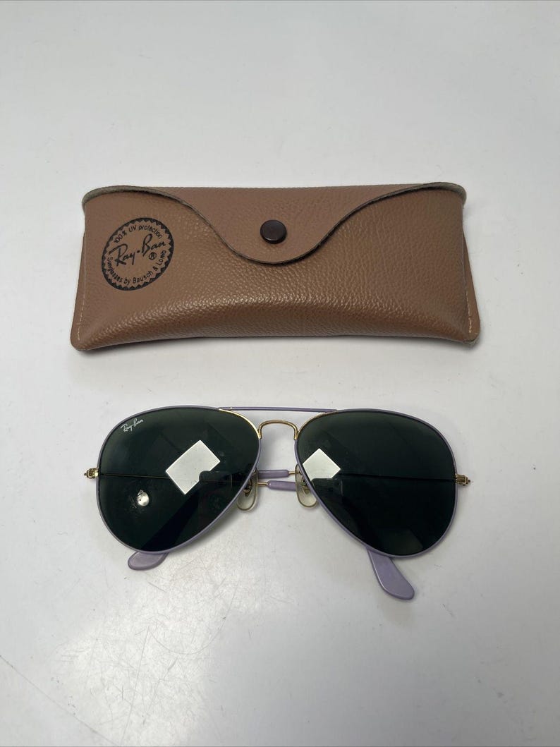 Gafas de sol RayBan Aviator doradas, pastel, moradas y violetas, B&L Vintage 58 14 imagen 1