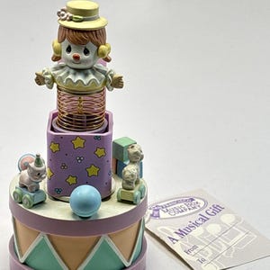 Enesco Precious Moments Jack In The Box Musical &quot;Put On A Happy Face&quot; 1991 Clown