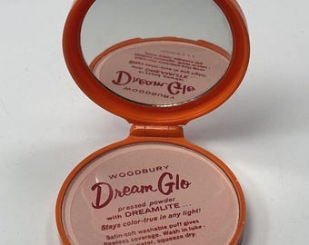 Vintage 1950s 1960s? Dream Glo Jergens Rose Blush Powder Compact Make-up Orange USA