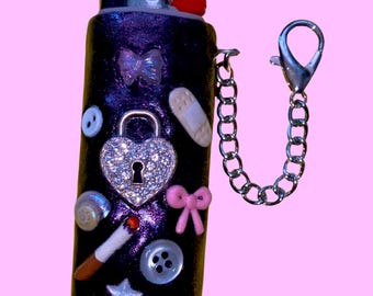 Lighter sleeve/case/holder polymer clay sculpture, coquette keychain