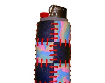 Multi colored quilt lighter sleeve/case/holder polymer clay sculpture
