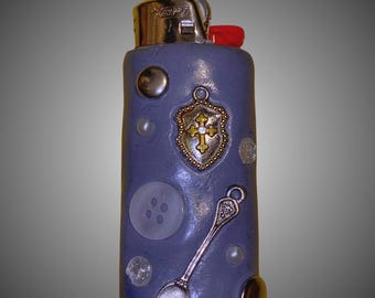 Lighter sleeve/case/holder polymer clay sculpture, fork and spoon