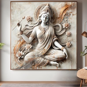 Hindu Goddess Lakshmi Shakti Parvati Sarasvati Radha India Mandir Stone statue 3D Art Print Spiritual Smiling Bronze Rustic Idol Murti Large