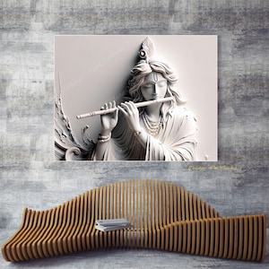 Minimalist Indian Spiritual Art, Krishna Gopal Flute, Housewarming Gift, 3D Modern Abstract Painting Paper Canvas Framed Acrylic Glass Print