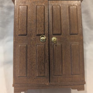 Vintage 1:12-Scale Wooden Dollhouse Wardrobe Armoire with Drawers & Rod