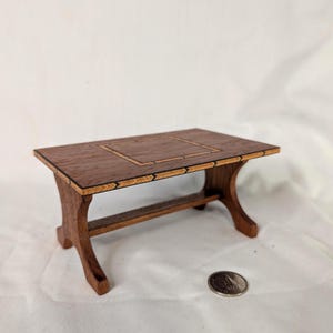 Artisan Miniature Inlaid Wood Dollhouse Table 1:12 Scale Handmade Mahogany Furniture