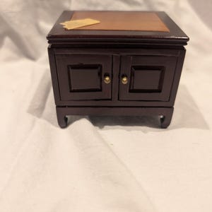 Vintage Dollhouse Miniature Sideboard Cabinet – Dark Wood with Brass Knobs