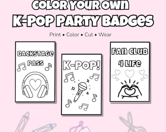 K-Pop Party Badges: Kindergeburtstag Gastgeschenke zum ausdrucken (PDF)