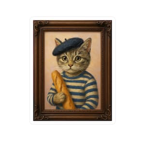 Whimsical Cat Art Vinyl Decals, Cute Cat Wall Decor, Fun Home Office Stickers, Cat Lover Gifts, French-inspired Decor
