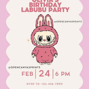 Labubu Birthday Card | Editable Template | Cute Toy-Inspired Digital Card | Printable Kawaii Greeting | Instant Download