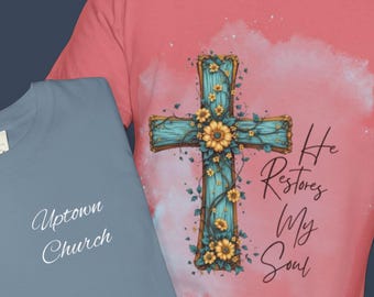 Personalisiert Er stellt meine Seele wieder her T-Shirt | Christliche Kleidung, inspirierendes Geschenk, glaubensbasierte Kleidung, religiöses T-Shirt