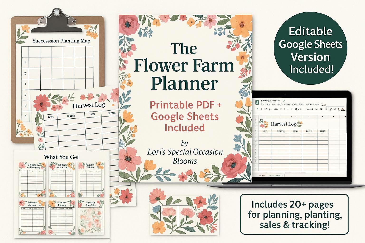 Flower Farm Planner: Cut Flower Growing Template (Printable PDF & Google Sheets