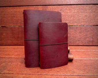Traveller's Journal aus Leder - Wiederbefüllbar - Pocket (Field Notes) oder B6 - Rot - Handgefertigt in Australien