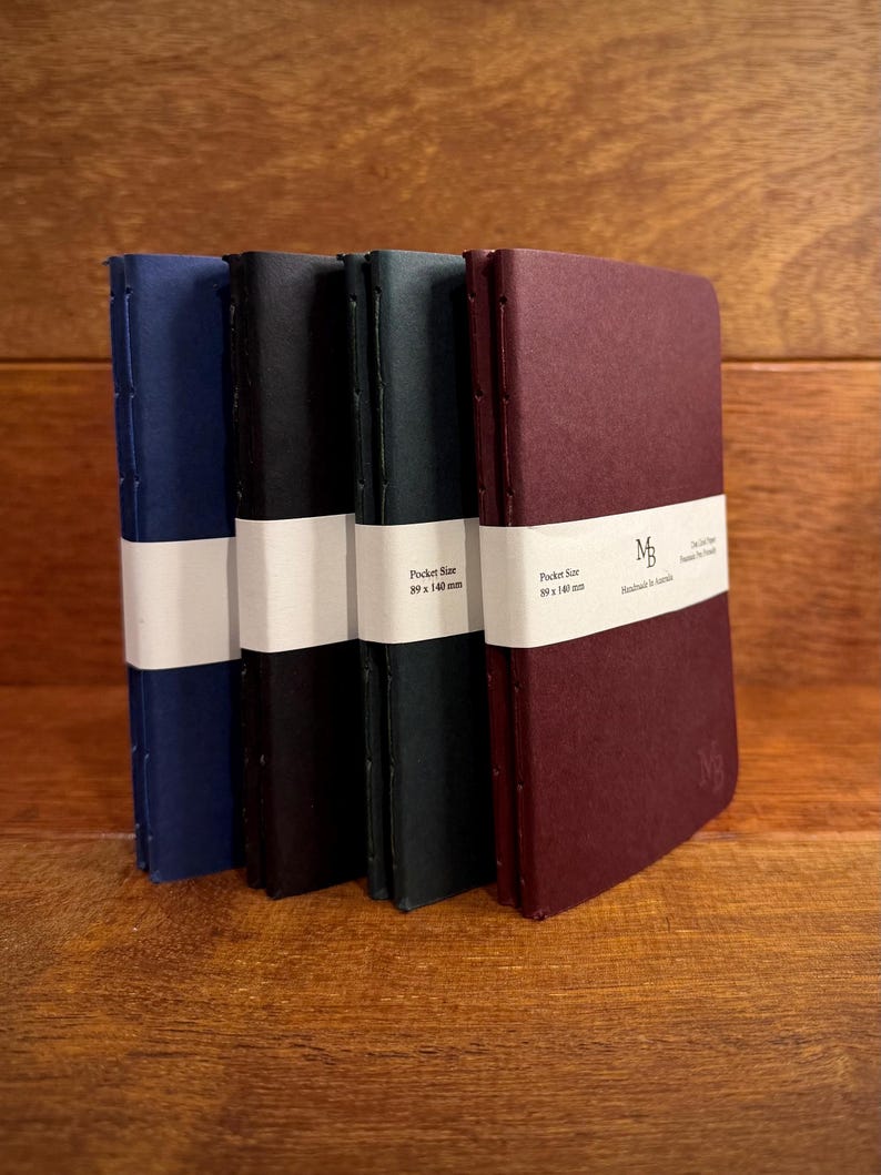 Set mit zwei handgefertigten Taschen-Notizbüchern / Journalbeilagen - Füllfederhalter-freundlich - Feldnotizengröße Bild 2