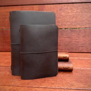 Leather Traveller's Journal - Refillable - Pocket (Field Notes) or B6 - Dark Brown - Handcrafted in Australia