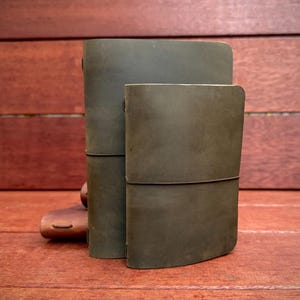 Leather Traveller's Journal - Refillable - Pocket (Field Notes) or B6 - Green - Handcrafted in Australia