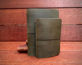 Traveller's Journal aus Leder - Wiederbefüllbar - Pocket (Field Notes) oder B6 - Grün - Handcrafted in Australia