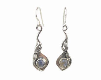 Labradorite Earrings - Silver Rose Earrings - Rose Earrings - Nature Inspired Jewelry - Romantic Jewelry - Silver Leaf Earrings - Flower