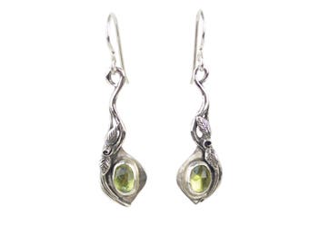 Peridot Earrings - Rose Earrings - Sterling Silver Peridot Earrings - Nature Inspired Jewelry - Nature Jewelry - Peridot Dangle Earrings