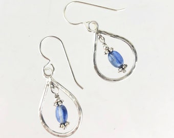 Rustic Sterling Silver Kyanite Drop Dangle Earrings