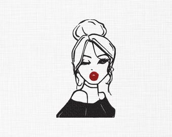 Women Face Embroidery Design, 5 Sizes (Digital Download)