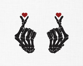 Skull Hands Peace Sign Embroidery Design, Skeleton Hands (Digital Download)