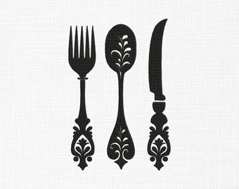 Kitchen Utensils Embroidery Design, Fork, Knife, Spoon (5 Sizes Digital Download)