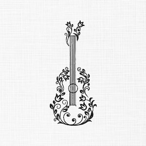 Floral Guitar Embroidery Design Guitar Embroidery Music Lovers Machine Embroidery Designs 5 Sizes Digital Download