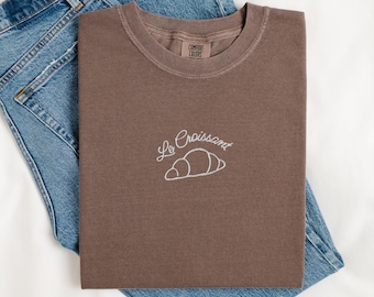 Embroidered Croissant Shirt: French Graphic Comfort Colors Tee