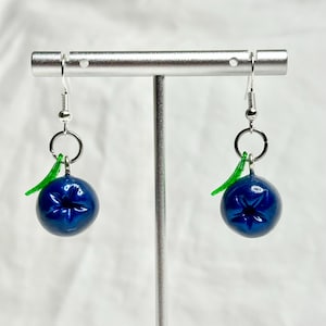 Blueberry Earrings, Gold or Silver Dangle Earrings, Polymer Clay Fruit Earrings, Gift for Her, Blueberry Jewelry