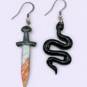 Good Omens Themed Earrings: Flaming Sword and Serpent Earrings, Ineffable Husbands, Aziracrow, David Tennant, Michael Sheen