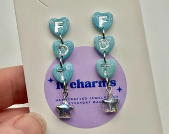 FDT Earrings - Baby Blue and Silver Heart or Star Charms - Stainless Steel Findings