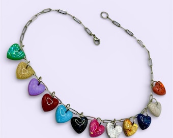 12 Eras Inspired Heart Charm Necklace: Gold Plated or Stainless Steel Swiftie Jewelry
