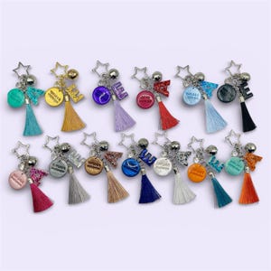 12 Eras Inspired Swiftie Bag Charm or Key Chain: Custom Initial Swiftie Accessory or Gift image 1