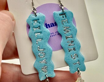 Feminist Killjoy Earrings - Baby Blue Sparkley Charms - Stainless Steel Findings