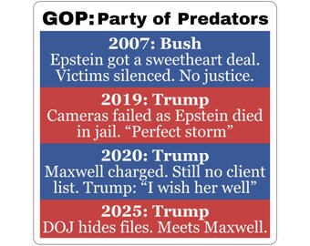 GOP Party of Predators - Epstein Timeline Sticker - Trump DOJ - Vinyl Sticker
