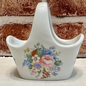 Cesta de cerâmica vintage - Porta-trecos floral Grannycore Cottage Core - Decoração floral Shabby Chic