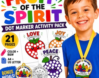 Fruit of the Spirit Dot Marker Activity Pack, Bible Printables for Kids, Sunday School and VBS, Galatians 5:22–23