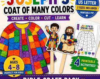 Joseph's Coat Craft Printable, Coat of Many Colors Bible Activity, Sunday School Craft, Homeschool Bible Lesson, Genesis 37 Coloring Page