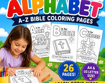 Bible ABC Coloring Pages for Kids, 26 Christian Alphabet Preschool Activities