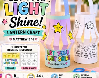 Let Your Light Shine Lantern Craft | Christian Bible Craft | Matthew 5:16 Activity | Sunday School Printable | VBS PDF Download
