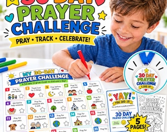 30 Day Prayer Challenge for Kids | Christian Prayer Activity | Prayer Tracker | Sunday School Printable Craft | Badge & Certificate PDF