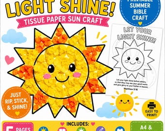 Let Your Light Shine Bible Activity Pack for Kids, Matthew 5:16 Tissue Paper Sun Craft