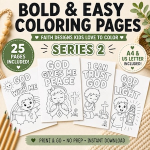 Pages de coloriage bibliques faciles et colorées pour enfants, activité sur la foi (téléchargement numérique)