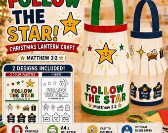 Christmas Lantern Craft for Kids, Nativity Bible Craft, Follow the Star, Sunday School Christmas Activity, Advent Christian Printable