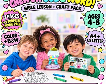 Chew on God’s Word Bible Lesson & Craft Pack, Sunday School Printable, Psalm 119:11 Gumball Activity for Kids